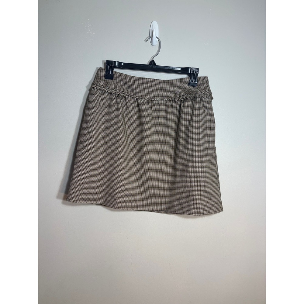 Lands End Canvas Womens Brown Houndstooth Wool‎ Blend Mini Skirt Braided Trim 4